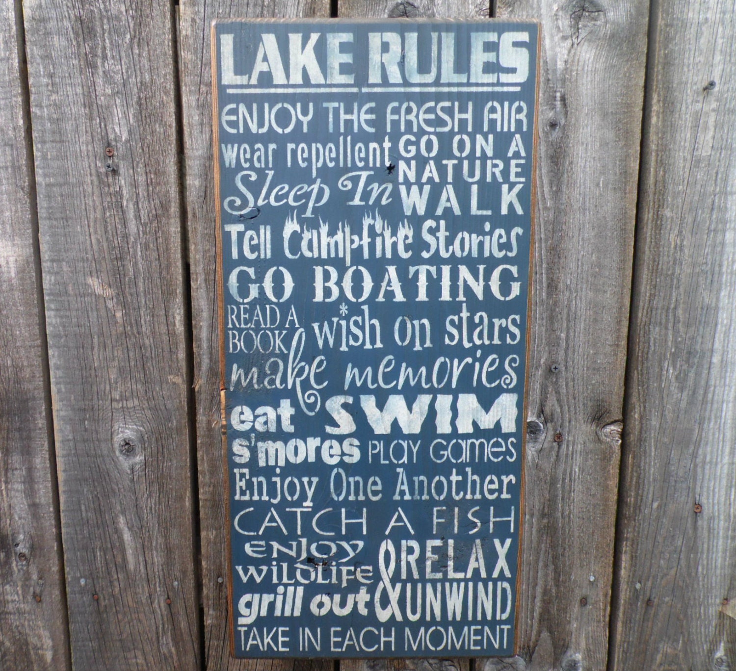 wooden sign Lake Rules subway art wall hanging wall art