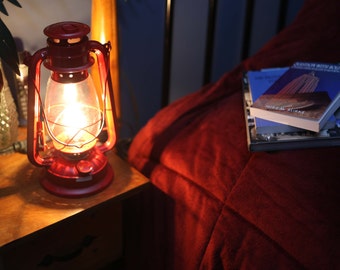 Electric Hurricane Lantern RED Converted Kerosene Oil Lamp