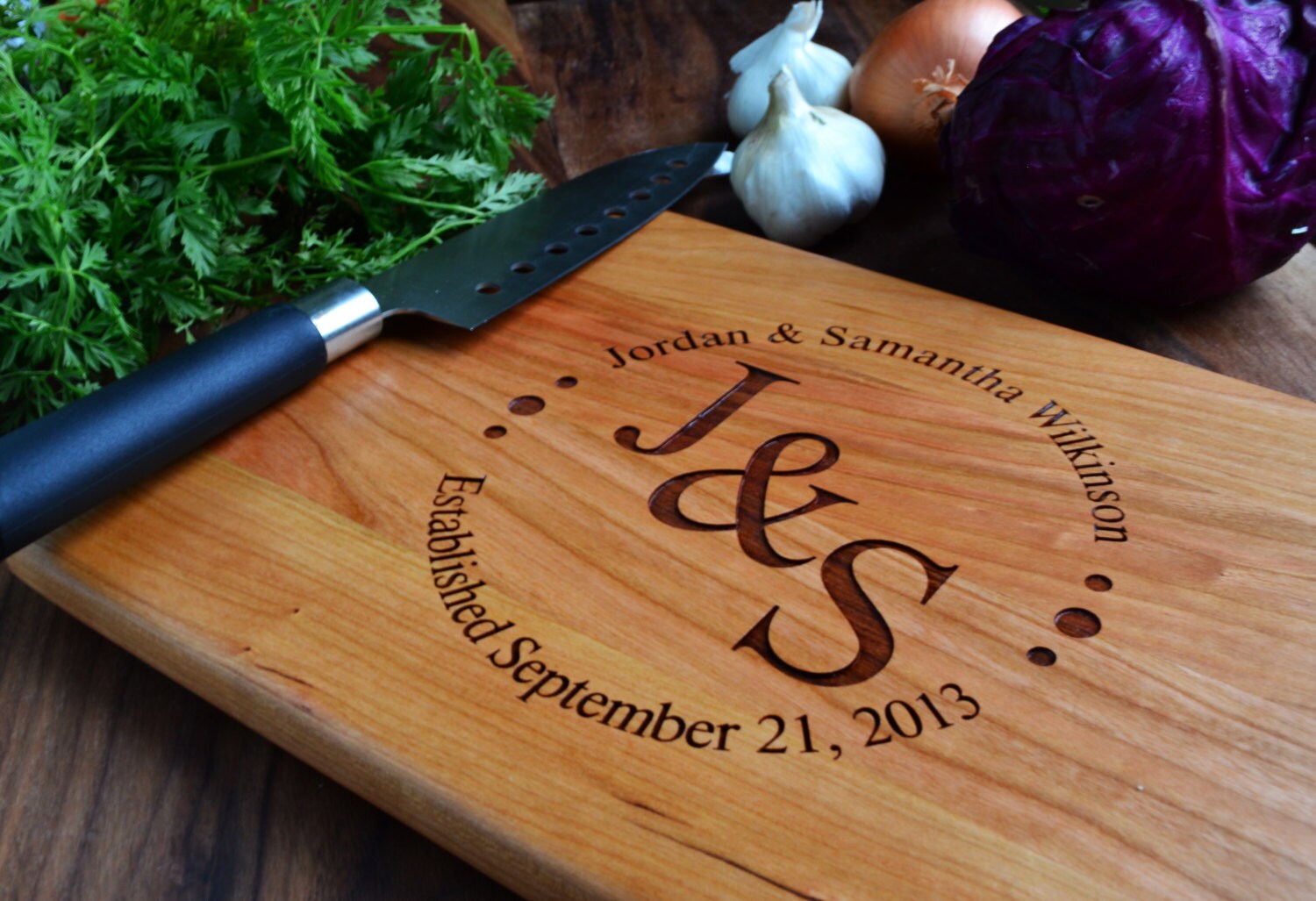 Personalized Cutting Board Circle With Initials Engraved