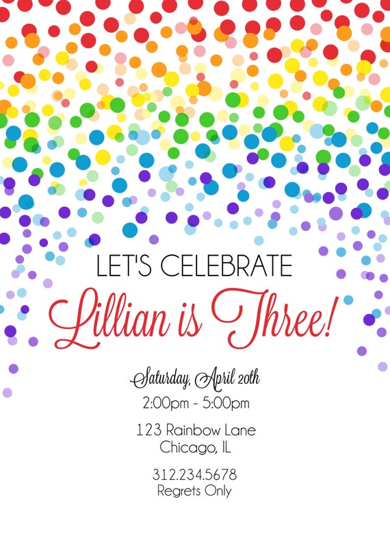 Rainbow Confetti Birthday Invitation Printable Rainbow