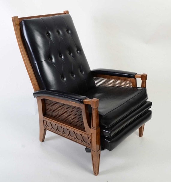 Black Naugahyde Recliner 1960 1970 Mid century Reading Chair