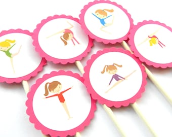 12 Gymnastic Cupcake Toppers, Girl Birthday, First Birthday, Gymnastic Party, Tumbling Birthday, Gymnastic Birthday, Baby Shower