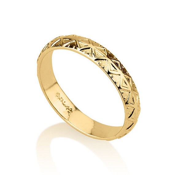 Items similar to 14k Gold Wedding Band ring, Art-deco gold wedding ring ...