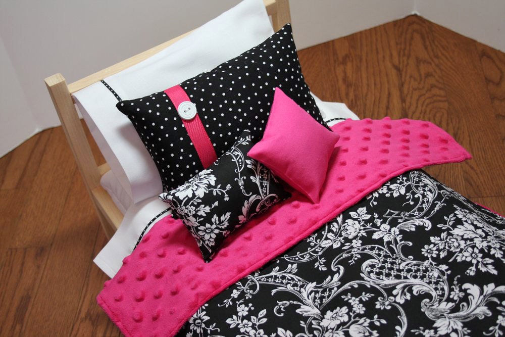 DOLL BEDDING pink and black toille Comforter designed for