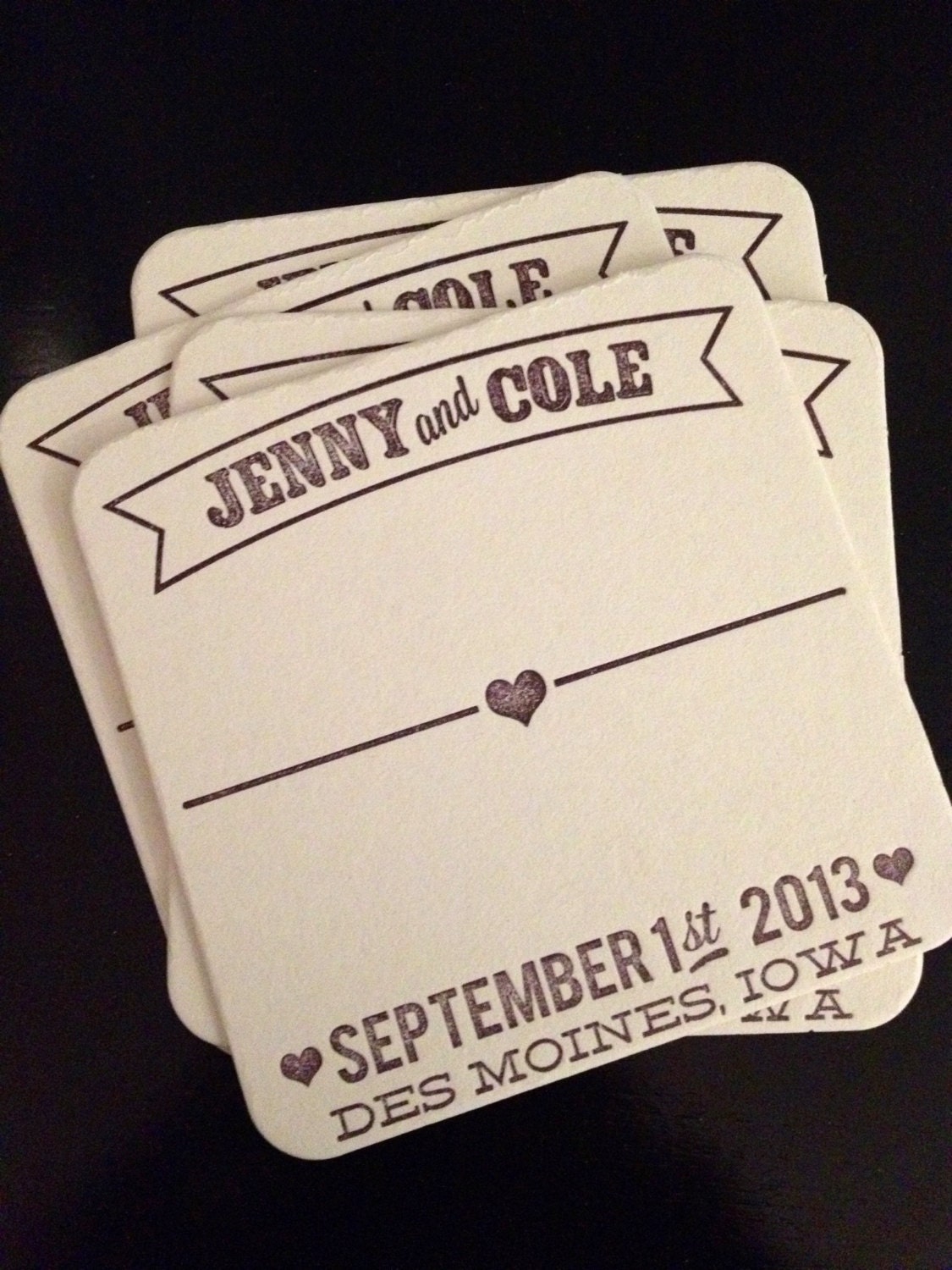 Letterpress Escort Card Coasters by SimplyPressedPS on Etsy