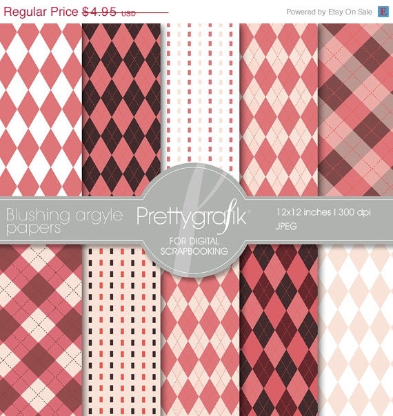 Blushing Argyle digital paper, commercial use, scrapbook papers, background - PS514 Il_570xn