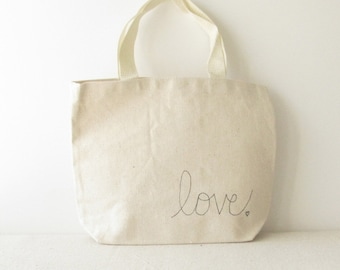Small Canvas Tote Bag - Love Tote Bag - Valentines Day Bag - Hand ...