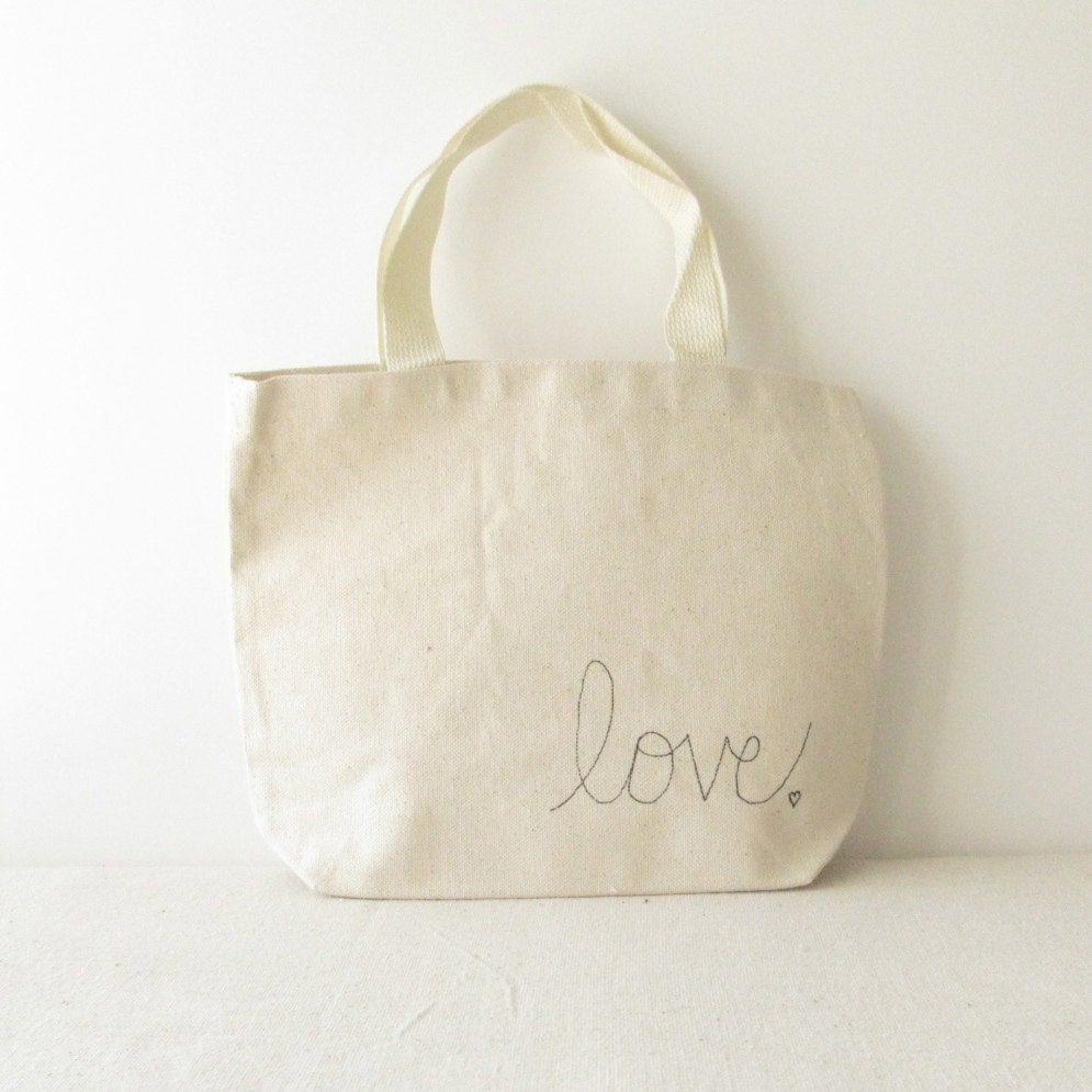 Small Canvas Tote Bag Love Tote Bag Valentines by RevellHouse