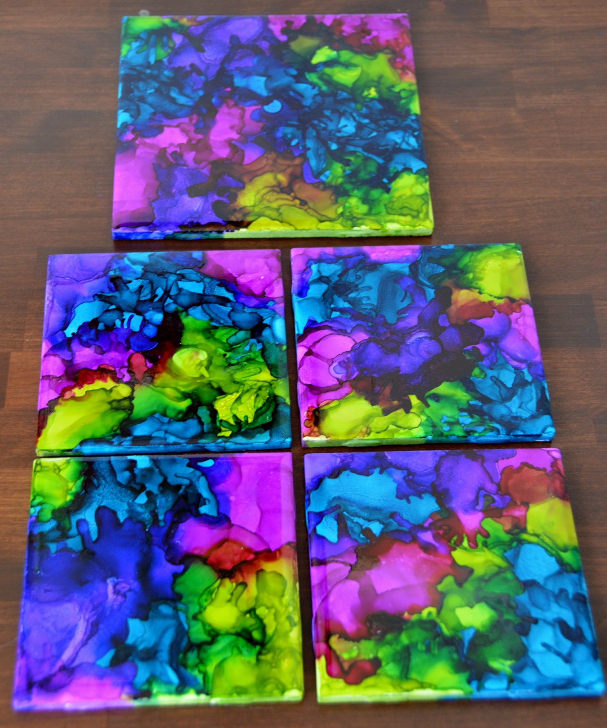 Alcohol Ink Ceramic Coasters Day Dreaming by ClaireVoyantDesign