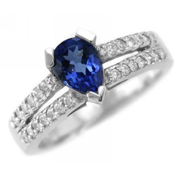 1.45ct AAA Pear Shape Tanzanite & Diamond Engagement Ring 14k Gold ...