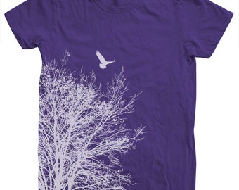 Women T shirt Tree Hand Screen Print American Apparel Short Sleeve