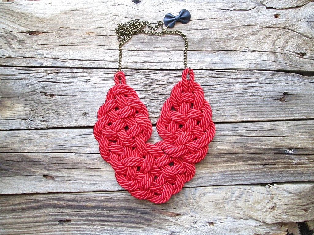 Nautical rope necklace Red rope necklace Rope knot necklace