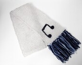 Musician's Knitted Scarf 6in x 5ft Hand Knitted White Scarf Musical Eighth Note Neck Warmer