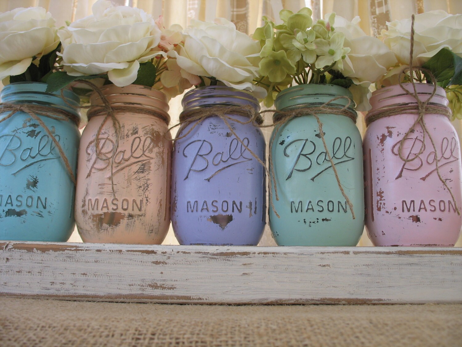 SALE Set of 5 Pint Pastel Mason Jars Painted by RusticGlamDesigns