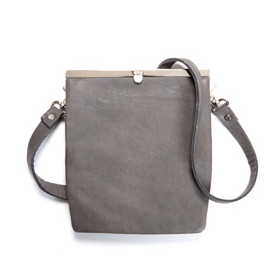 Leather Cross Body Bag Gray Small Leather Bag by CyanByMiriWeiss