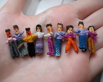 6 Guatemala Worry Dolls for crafts with pouch