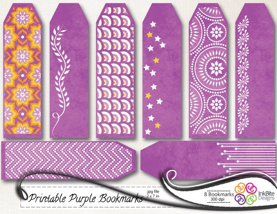 Items similar to Purple Printable Bookmarks Long Gift Tags Labels