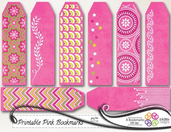 items similar to pink printable bookmarks long gift tags labels