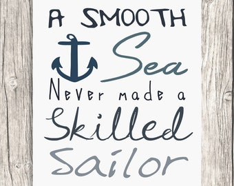 INSTANT DOWNLOAD A Smooth Sea Quote Typography - Nautical Motivational ...