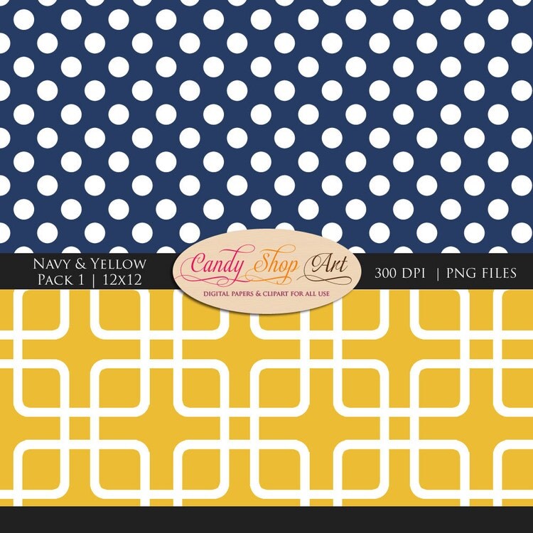 Navy Yellow and White digital backgrounds by