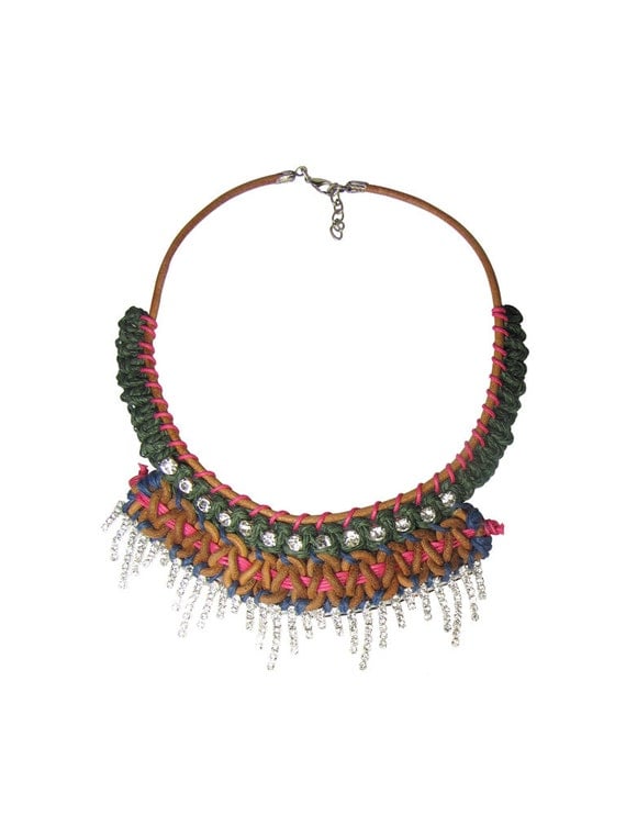 Items similar to Macrame Necklace with Rhinestones - Statement Necklace ...