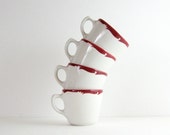 Set of 4 Restaurant China Cups - Vintage Red and White China - Diner Coffee Cups - Vandesca of Canada 69 China Coffee Cups Retro Diner Mugs