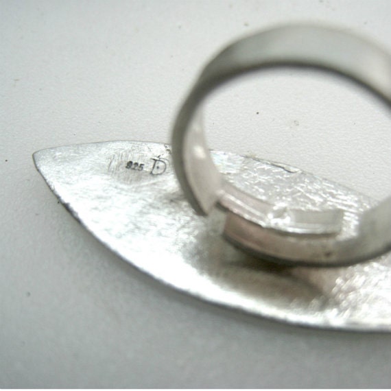 Oval Pointed Adjustable Sterling Silver Ring half Oxidized