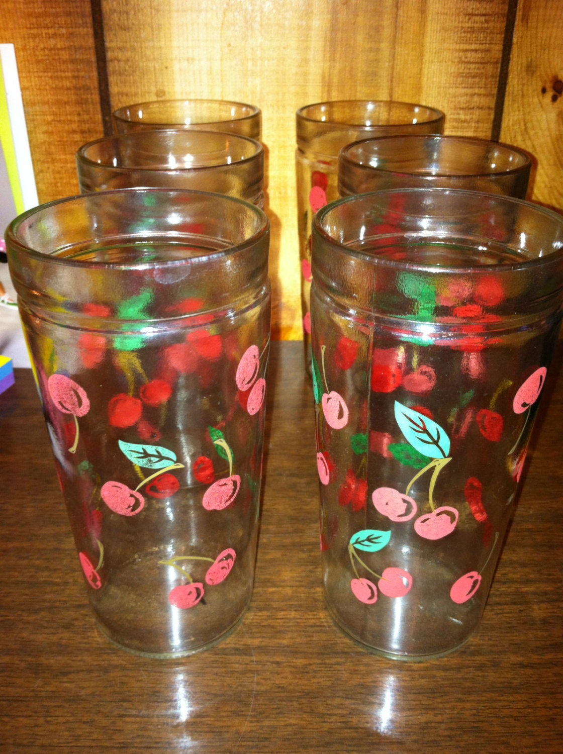 Set of 6 Vintage Cherries Jelly Jar Glasses