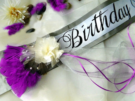 Birthday Sash "Allure" with Flower Accent - Custom Colors and Message for 18th Birthday, 21st Birthday, 30th Birthday