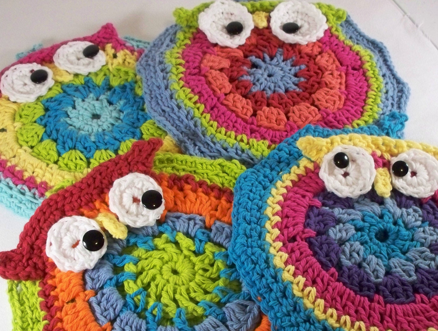 Owl Pot Holders Crochet Old Fashioned Unique by SewSoSweetStuff
