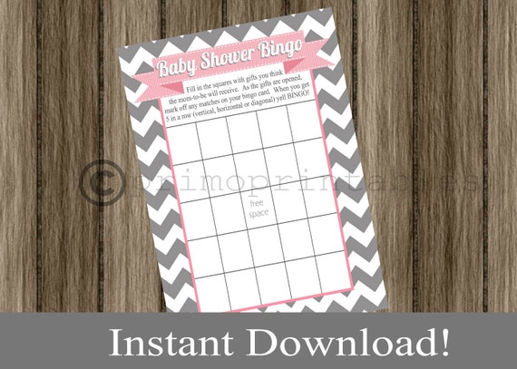 Baby Shower Bingo Game Cards gray chevron and pink INSTANT DOWNLOAD diy printable digital file print your own , babyshower Il_570xn
