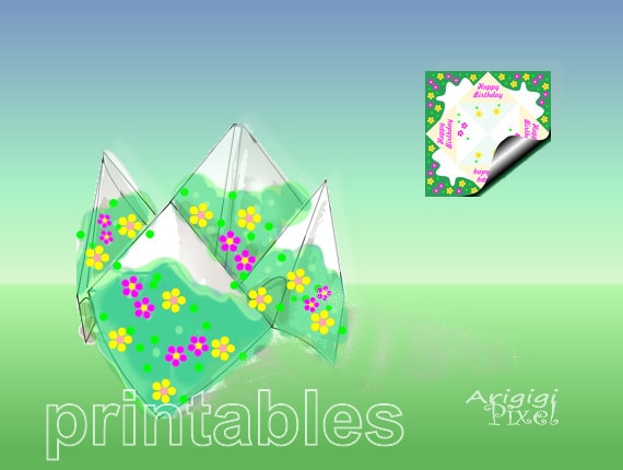 Happy Birthday Cootie Catcher DIY Greeting Card Green Meadow Holiday Printables PDF PNG Il_570xn