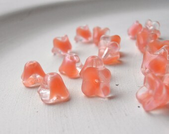 Petal - 6 x 8mm pink and clear 4 petal pressed glass flowers (20), czech glass flowers, pink flower beads