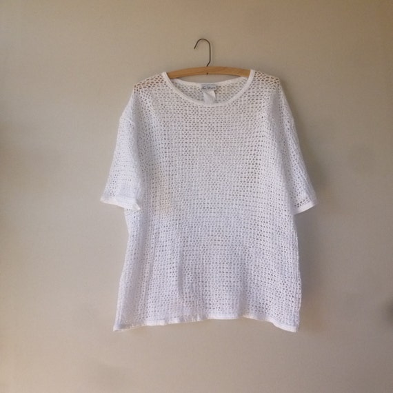 Oversized Mesh T Shirt 80's White Mesh Tee VIntage