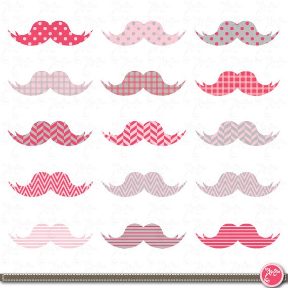 Mustaches Clip Art , Pink Mustaches, Baby Pink Mustaches perfect for Scrapbook, Cards, Invitations,Personal and Commercial Use Oth004 Il_570xn