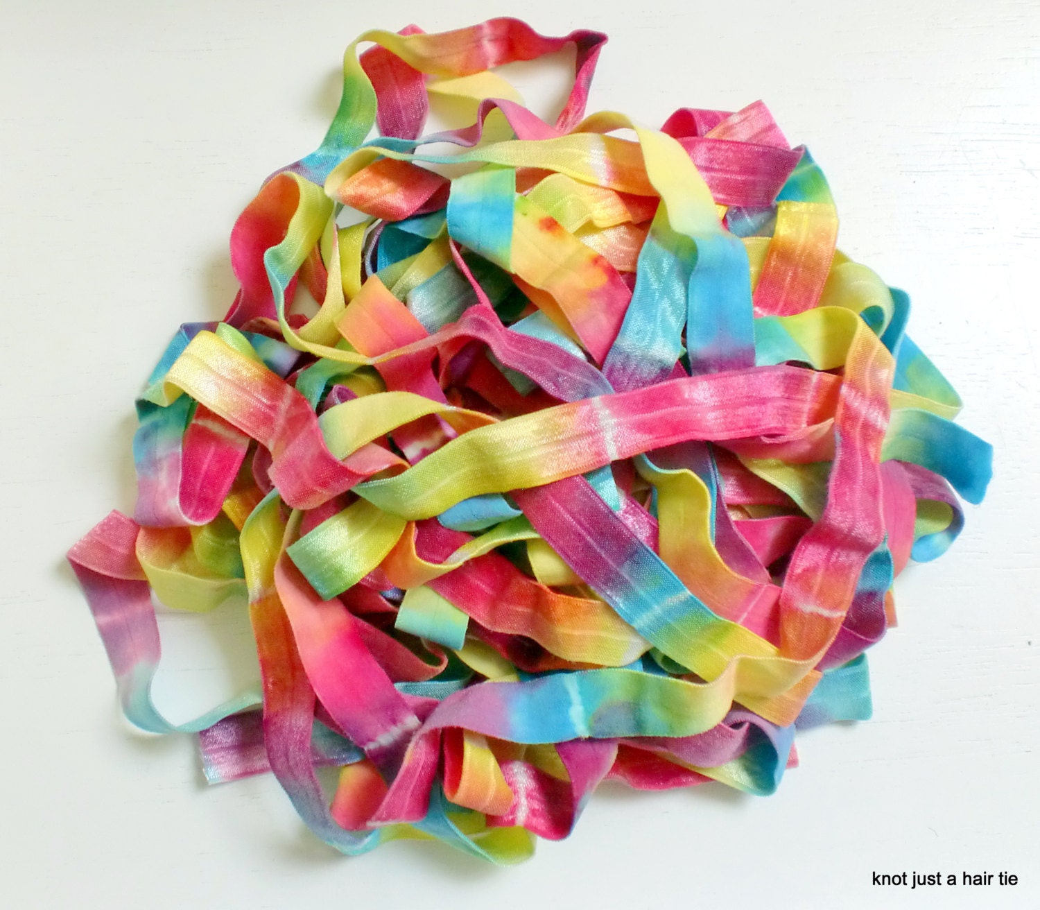 Bright Rainbow Tie Dye Elastic Ribbon by the yard unicorn