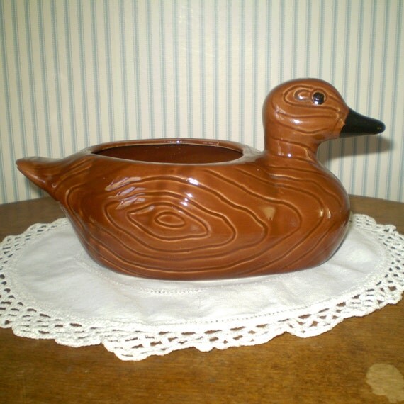 Items similar to Vintage Decoy Duck planter brown duck ceramic planter