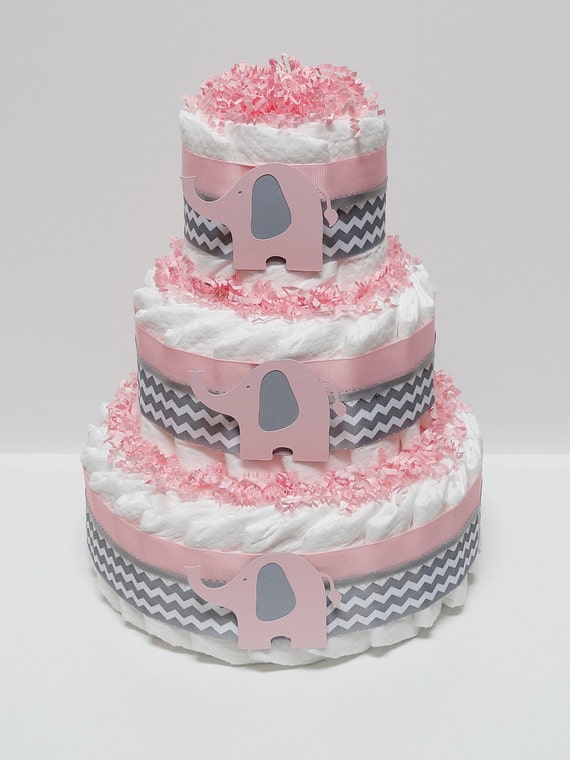 Pink and Gray Elephant Safari Jangle Diaper Cake Baby Shower Centerpiece