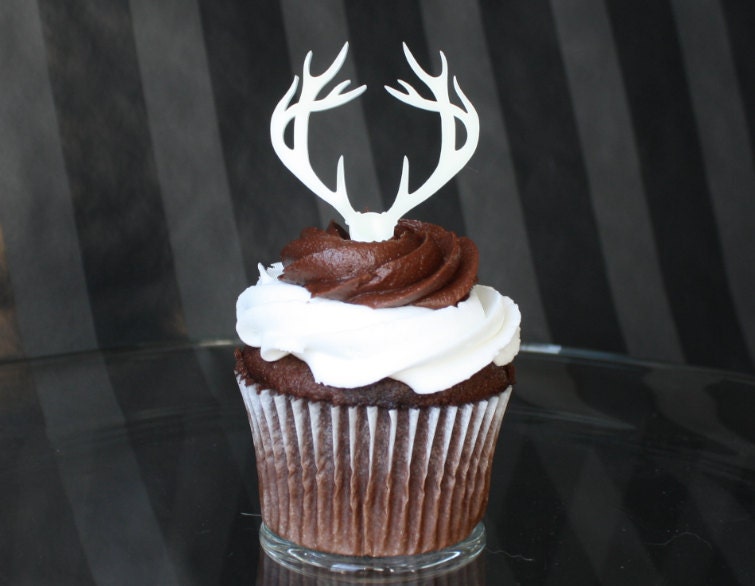 6 Deer Antler Cupcake Toppers Acrylic