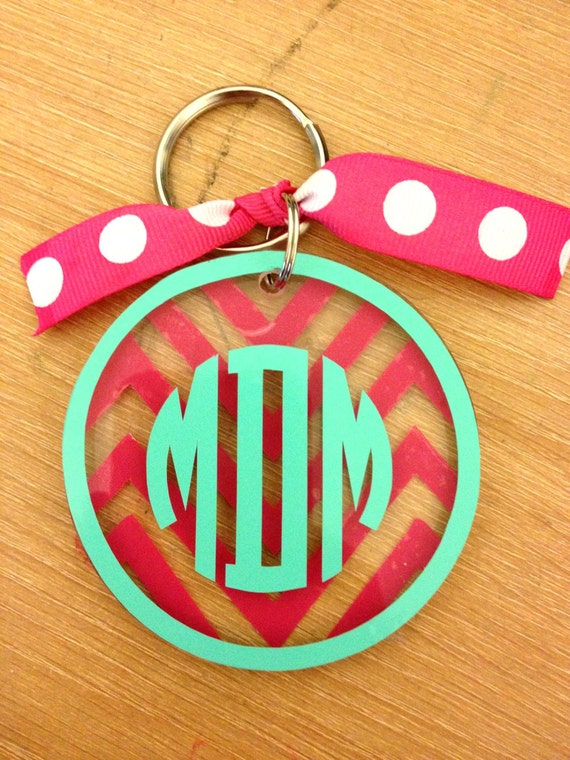 items similar to monogrammed acrylic chevron striped keychain on etsy