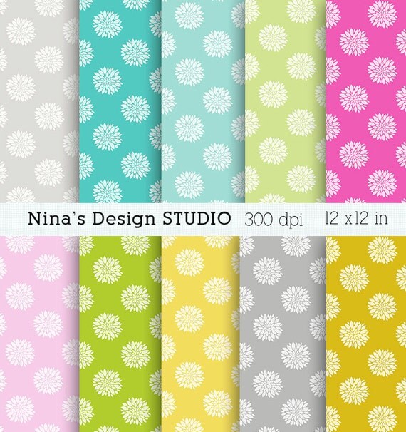 INSTANT DOWNLOAD/ Colorful peoni digital paper pack Il_570xn