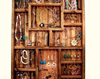 wooden jewelry rack wall