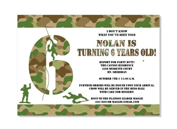 Army Camouflage Invitation DIY Customized Birthday Party Camo GI Joe Party theme Il_570xn