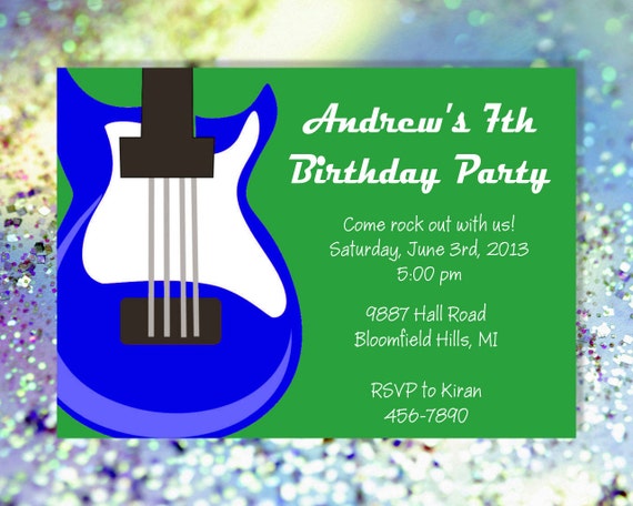 Guitar Party Invitation DIY Customized Birthday Party Pink or Blue Il_570xn
