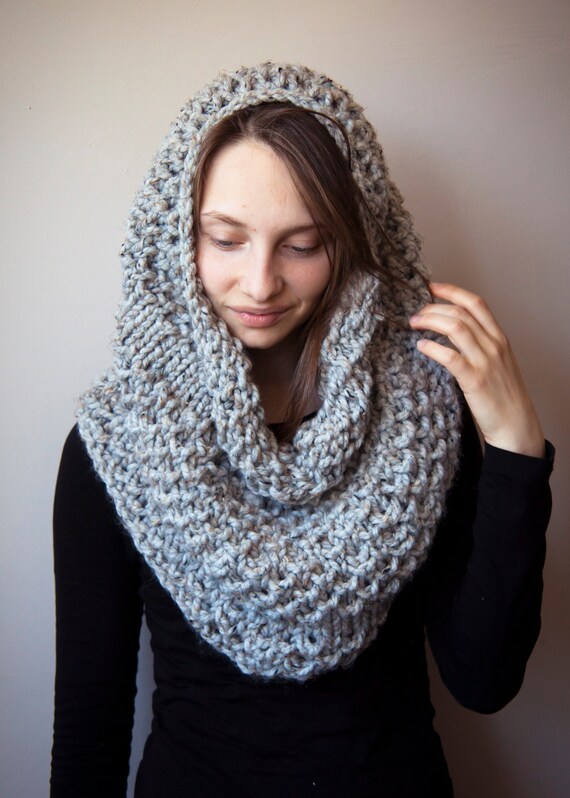 Items similar to Chunky Knit Oversized Cowl, Grey Handmade Cowl, Thick ...