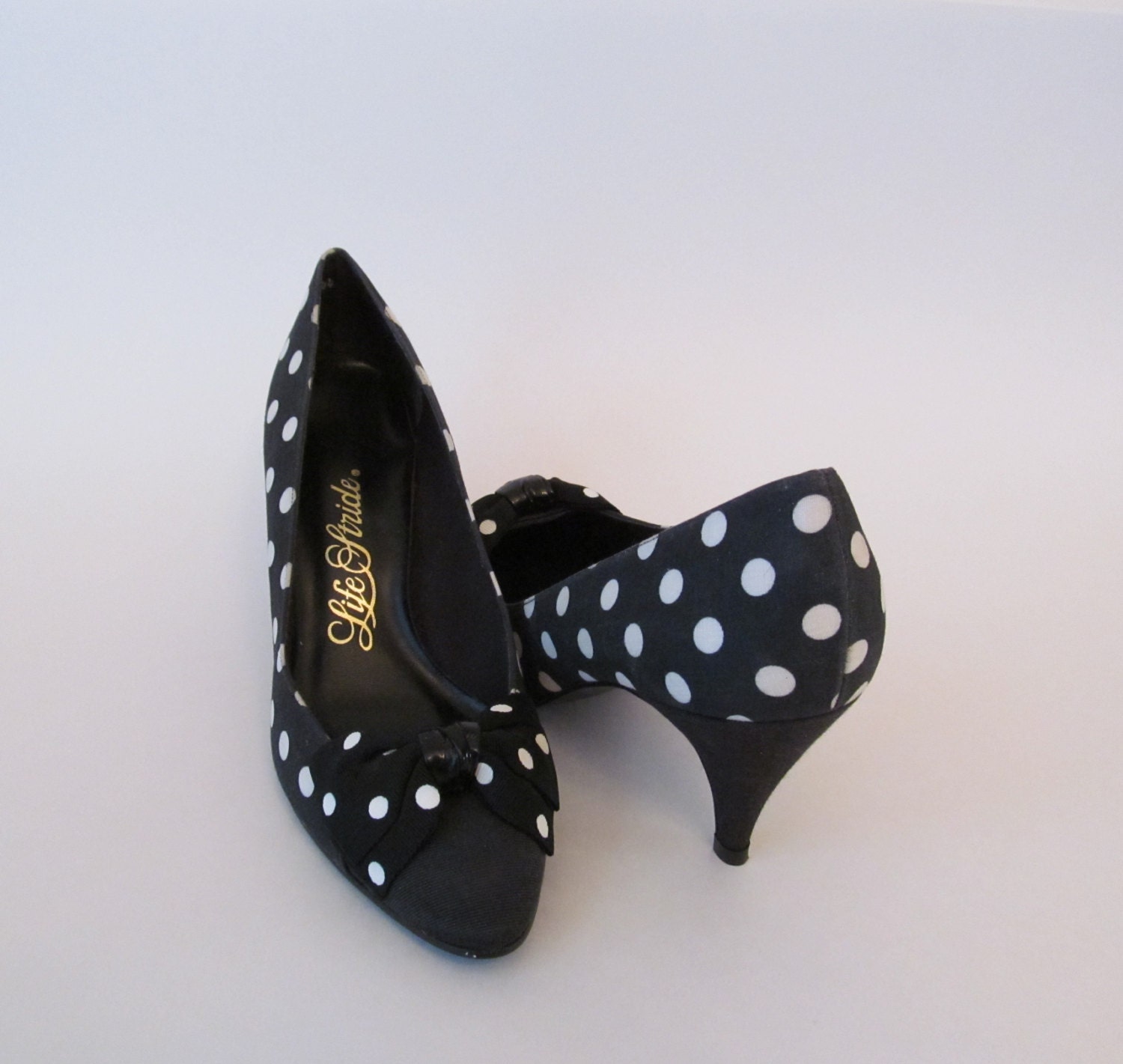 Vintage Black and White Polka Dot High Heel Shoes