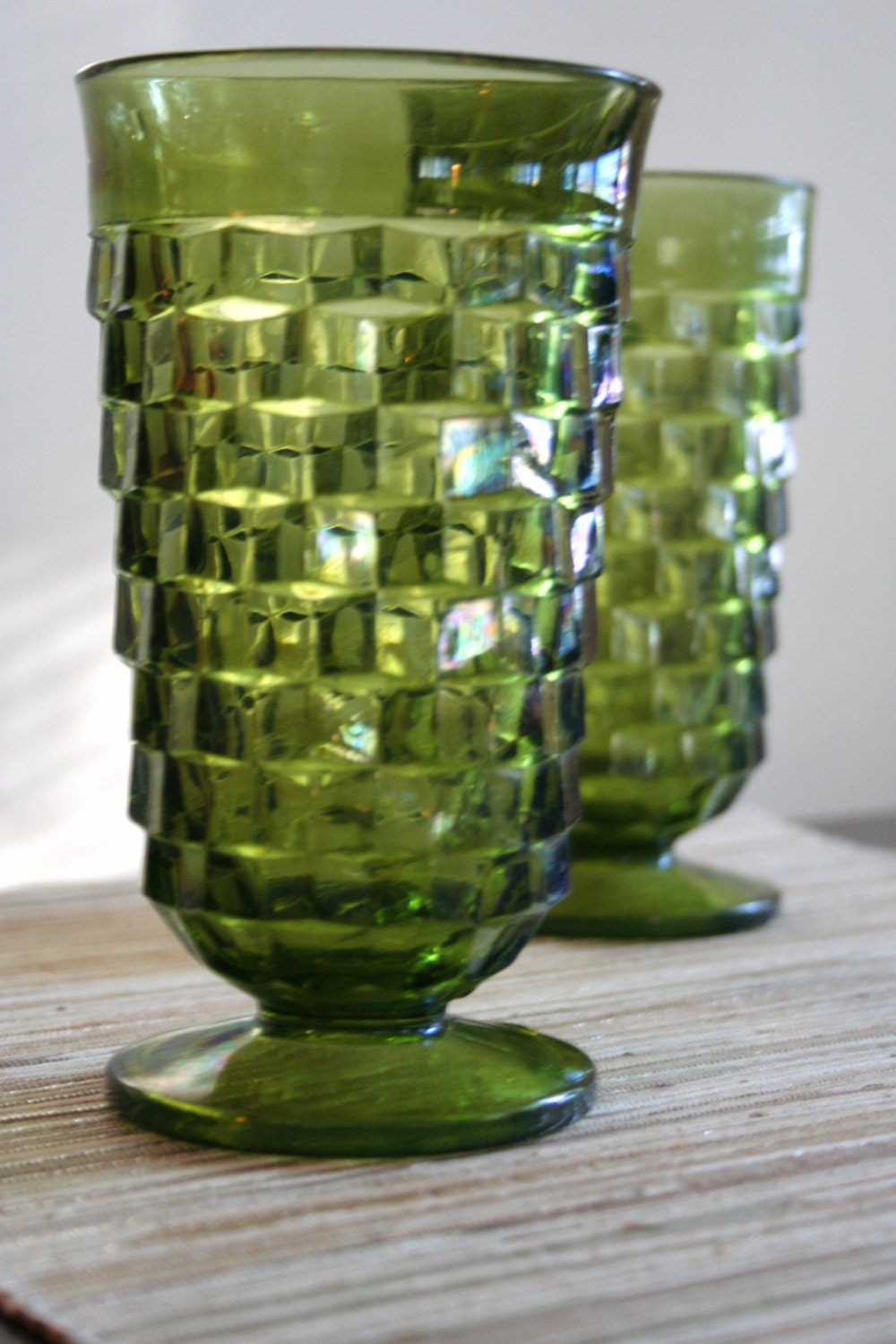 Vintage Green Glass Drinking Glasses Indiana Glass Company