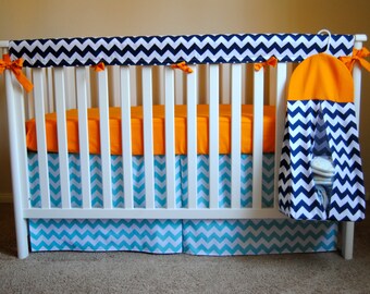 Diaper stacker in Navy Chevron and Orange