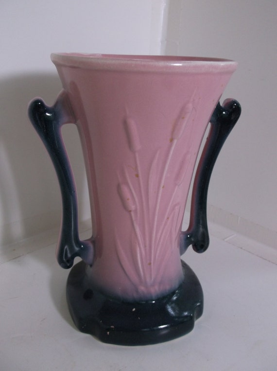 Vintage Pink and Black Ceramic Vase with by DelightsbyJudy on Etsy