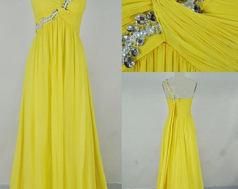 Beach One-shoulder Sweep Train Chiffon Pearl Sequins Long Prom/Evening ...